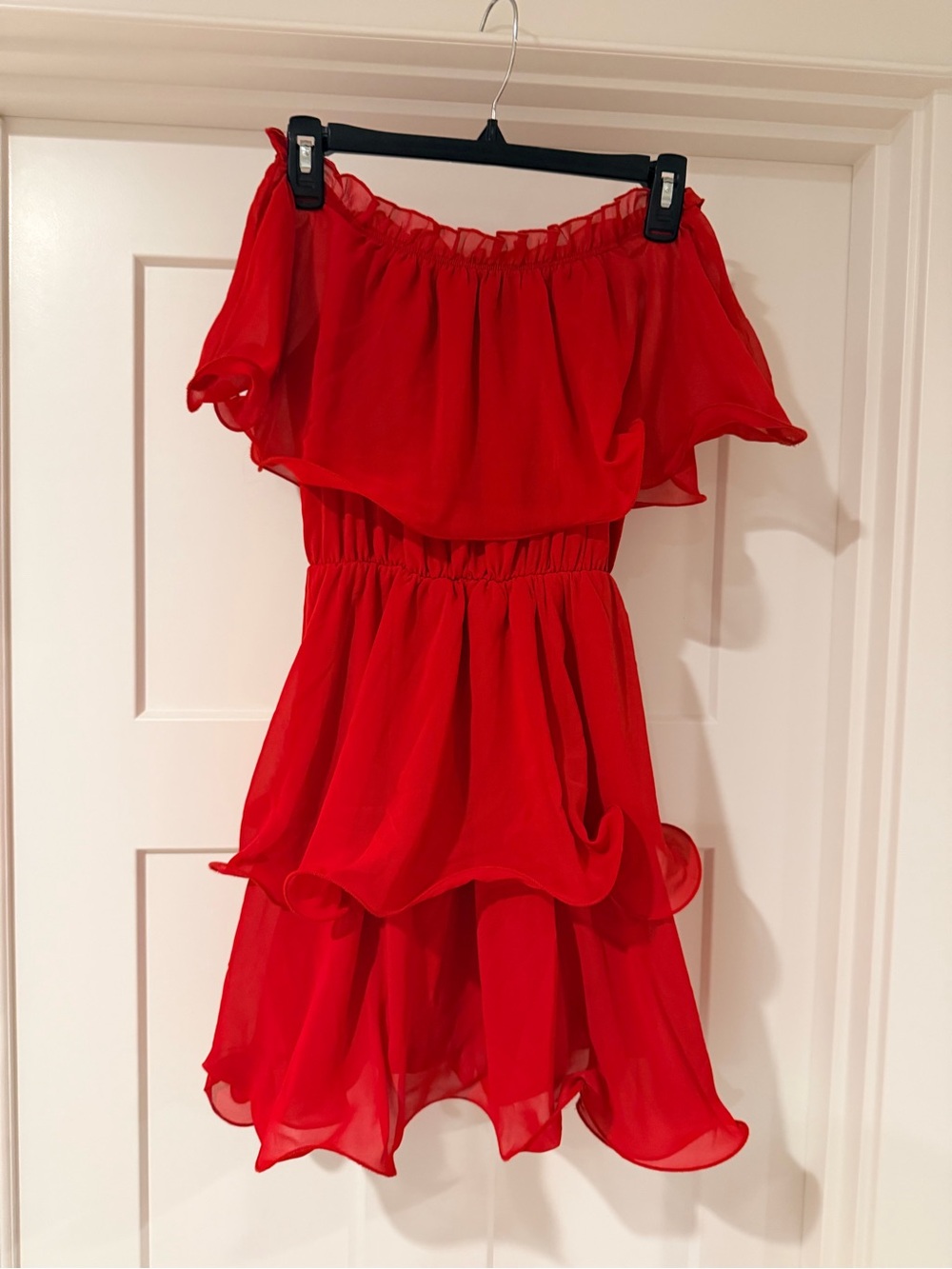 Off-Shoulder Red Ruffled Mini Dress - Picture 3 of 3